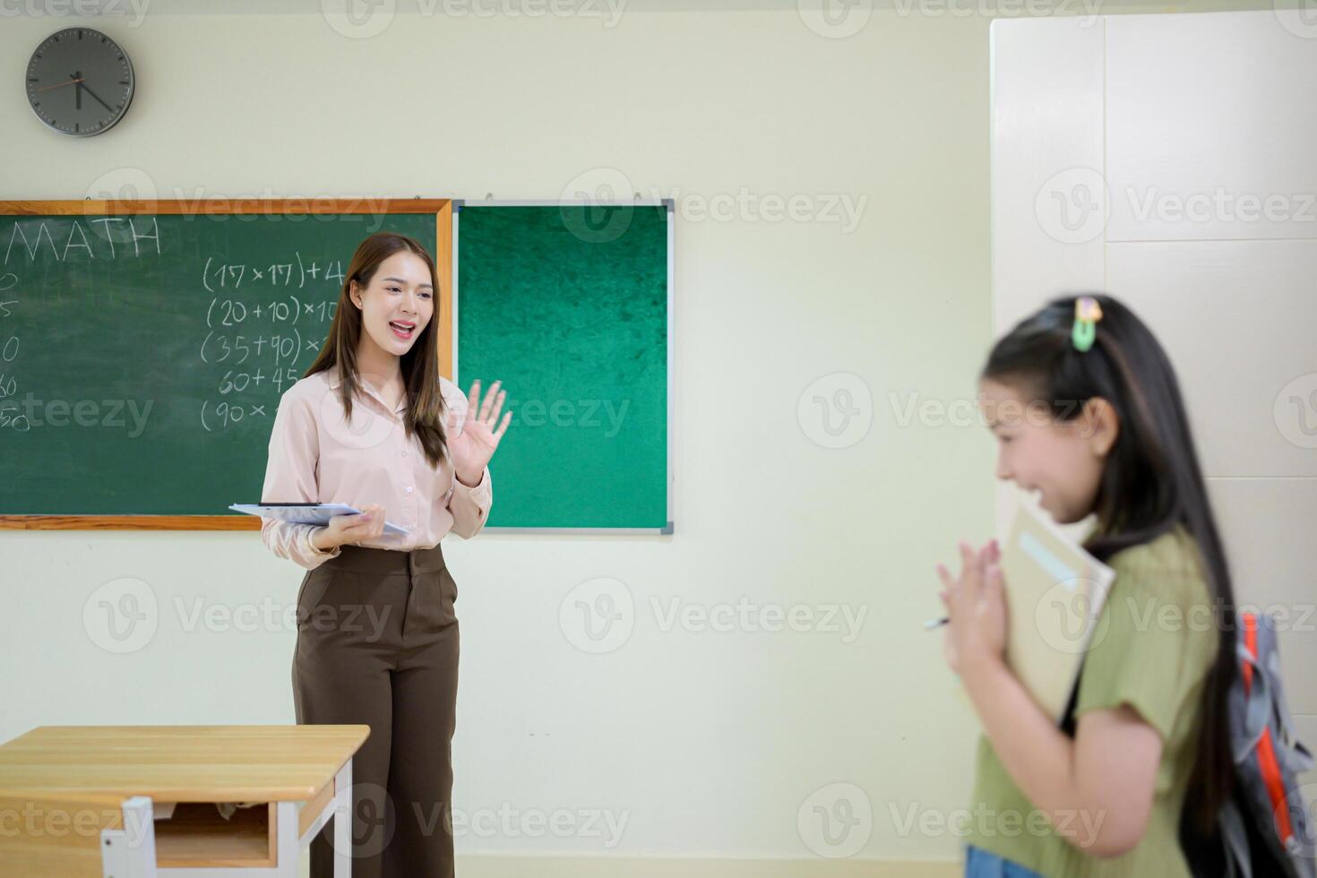 STEM lesson, Teacher and students in mathematics classroom photo