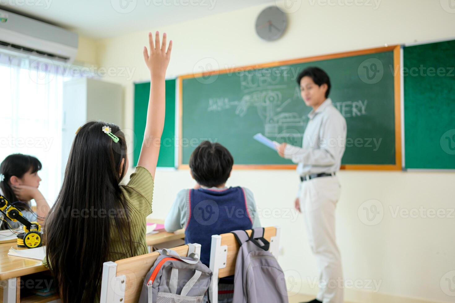 STEM Class, Teacher and students in basic engineering classroom photo
