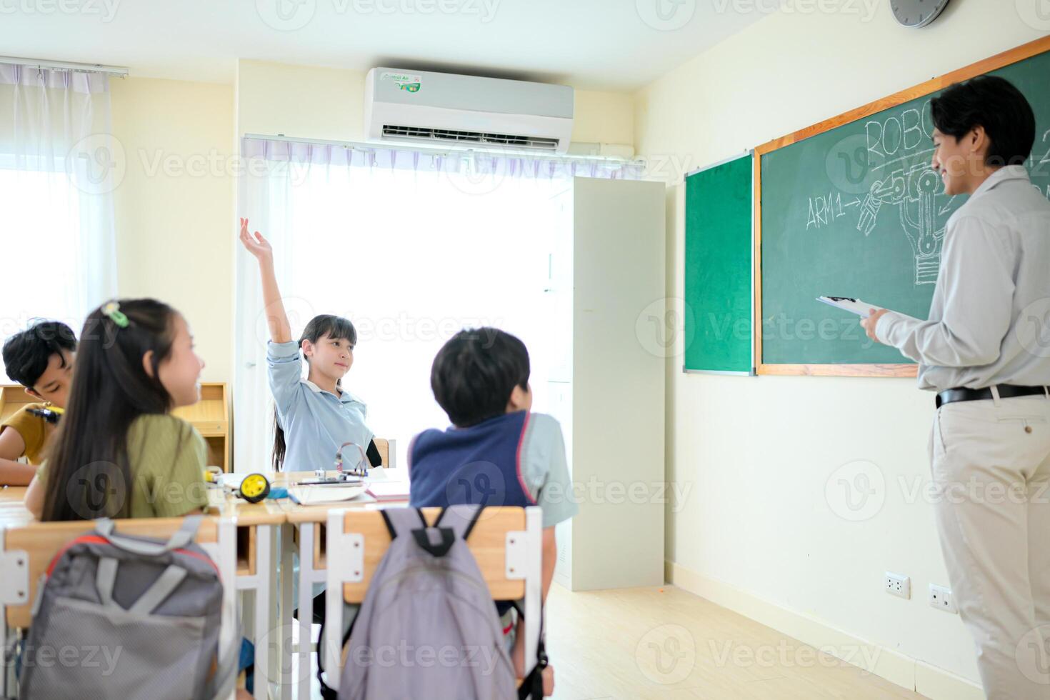 STEM Class, Teacher and students in basic engineering classroom photo