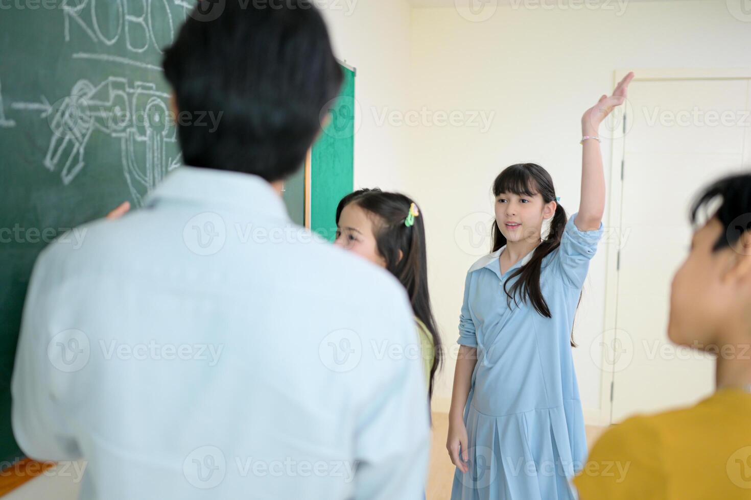 STEM Class, Teacher and students in basic engineering classroom photo
