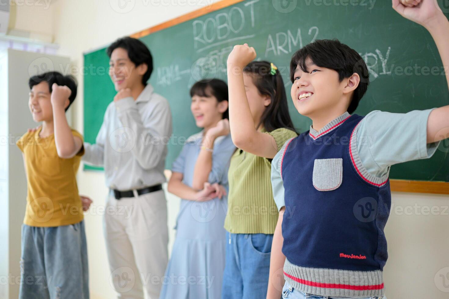 STEM Class, Teacher and students in basic engineering classroom photo