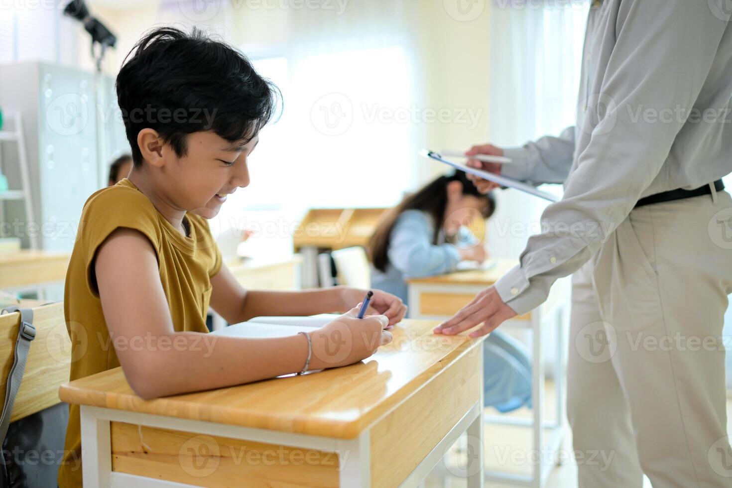 STEM Class, Teacher and students in basic engineering classroom photo