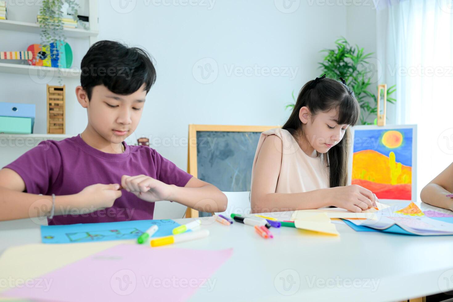 Creativity Class, Teacher and students in the art classroom photo