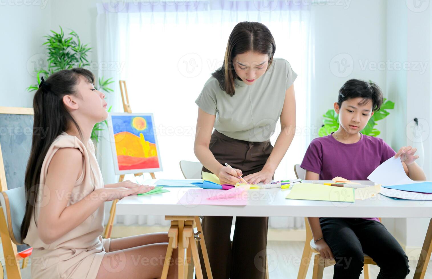 Creativity Class, Teacher and students in the art classroom photo