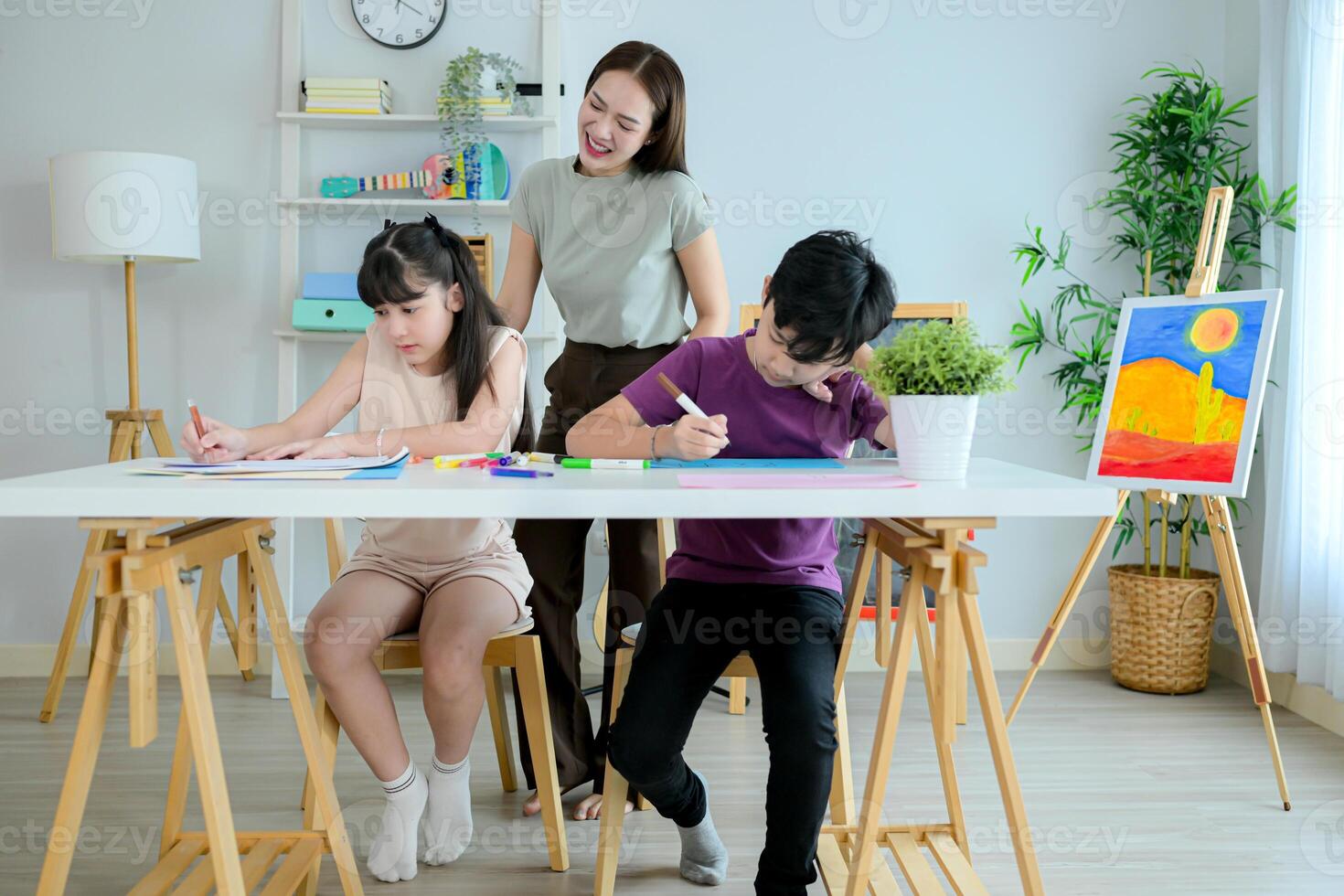 Creativity Class, Teacher and students in the art classroom photo
