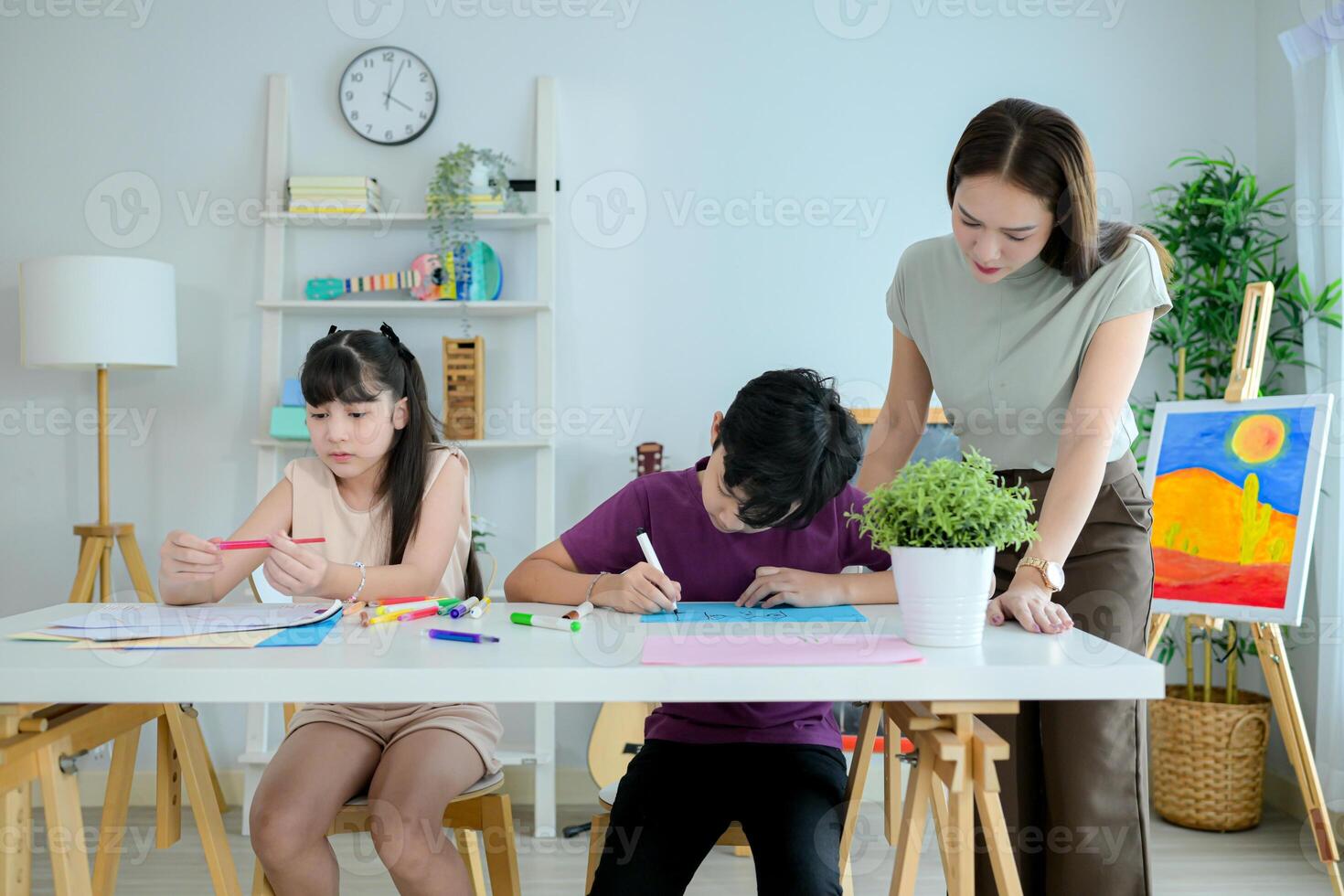 Creativity Class, Teacher and students in the art classroom photo