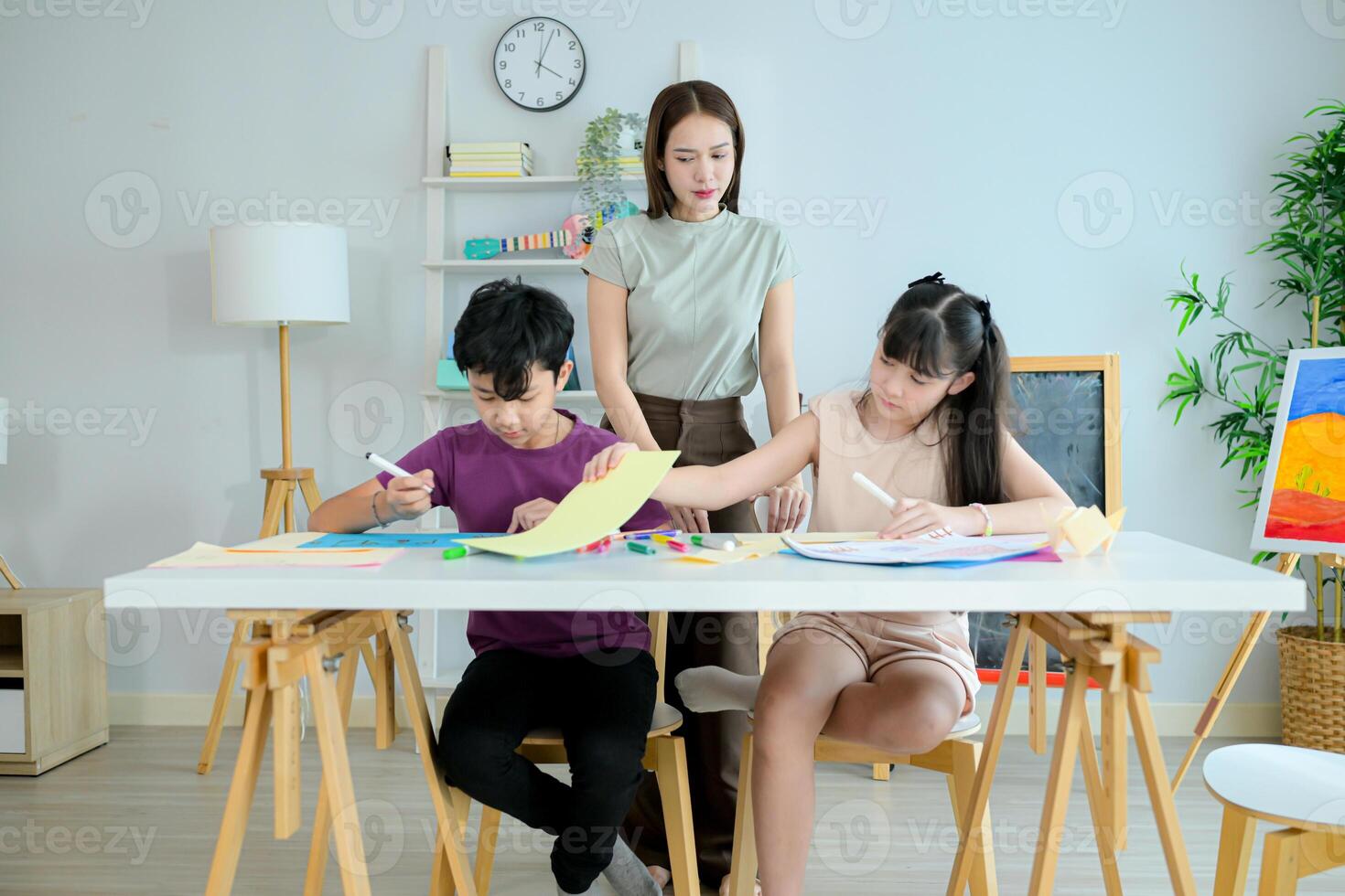 Creativity Class, Teacher and students in the art classroom photo