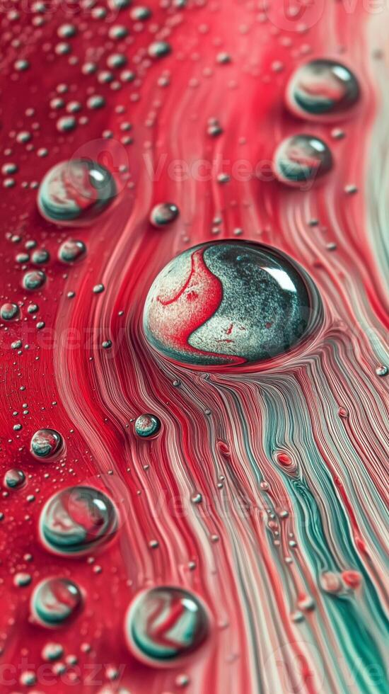 A red and white striped background with water droplets photo