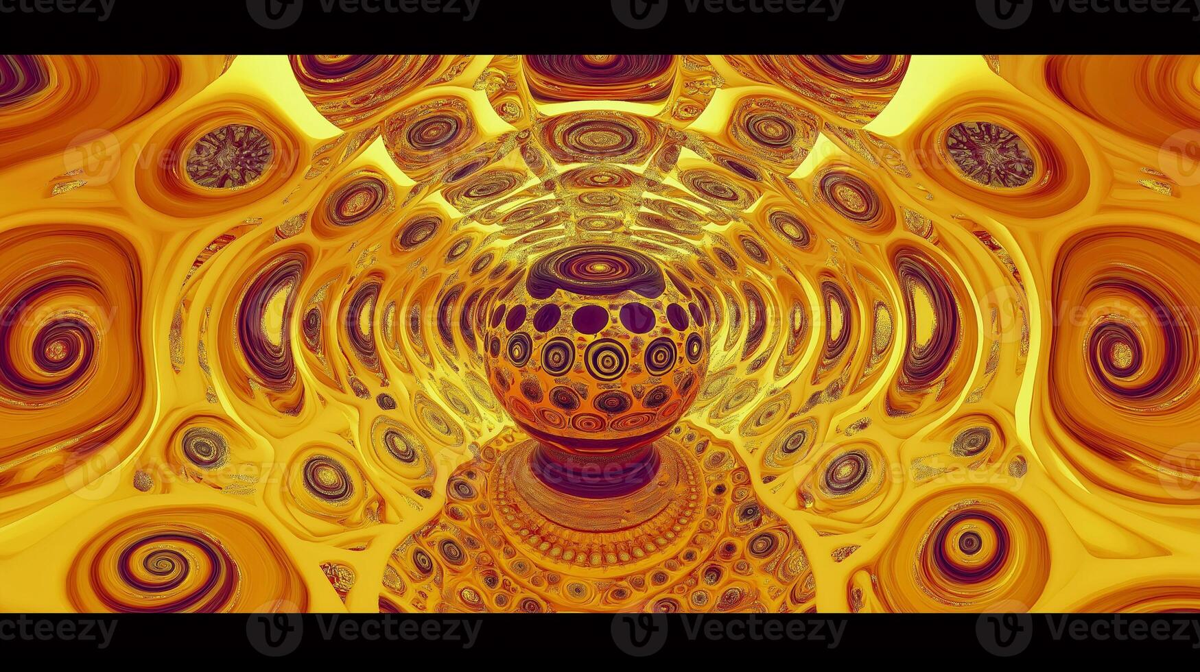 Abstract swirling gold sphere in tunnel photo