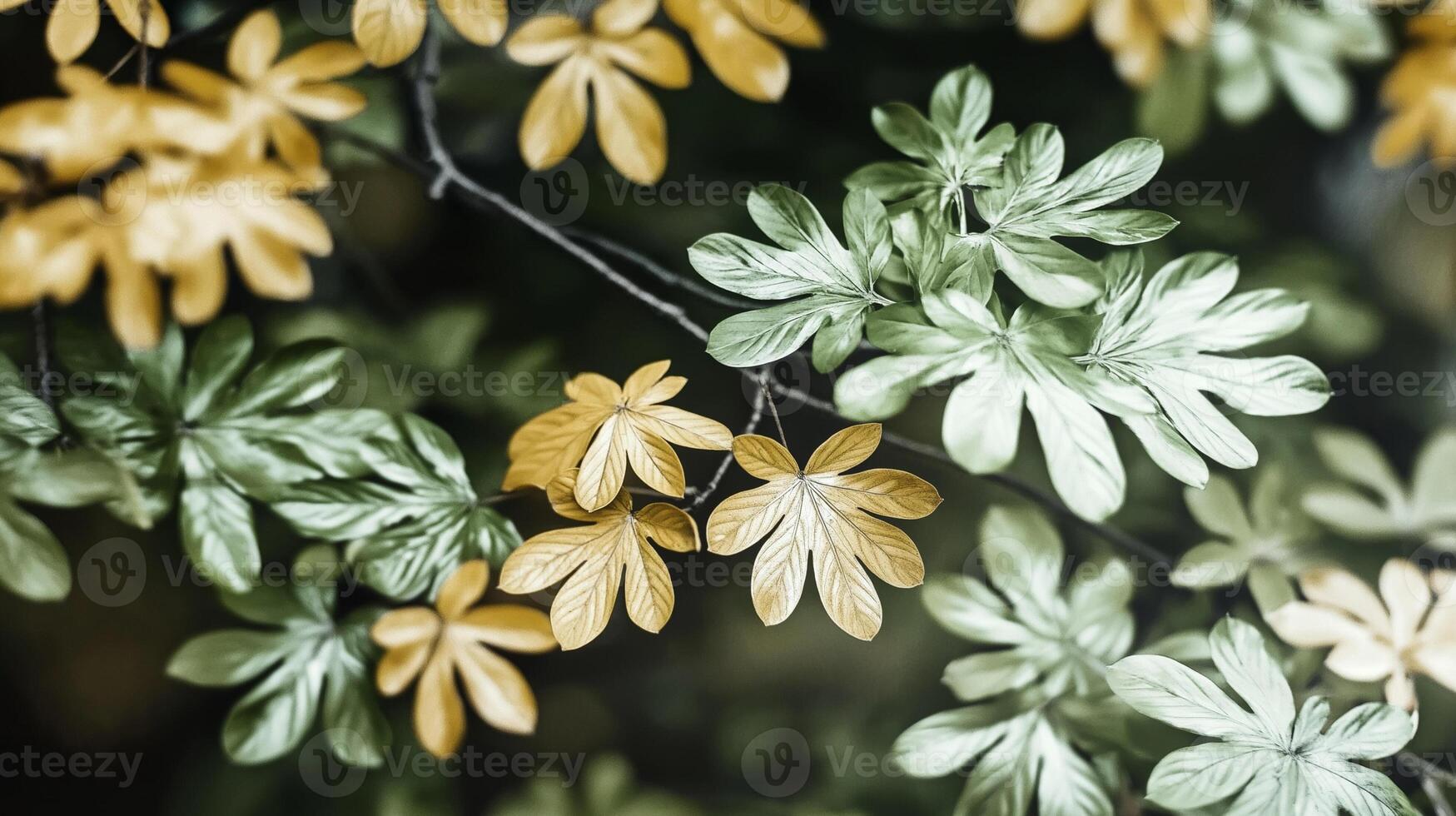 Autumn leaves in shades of gold and green photo