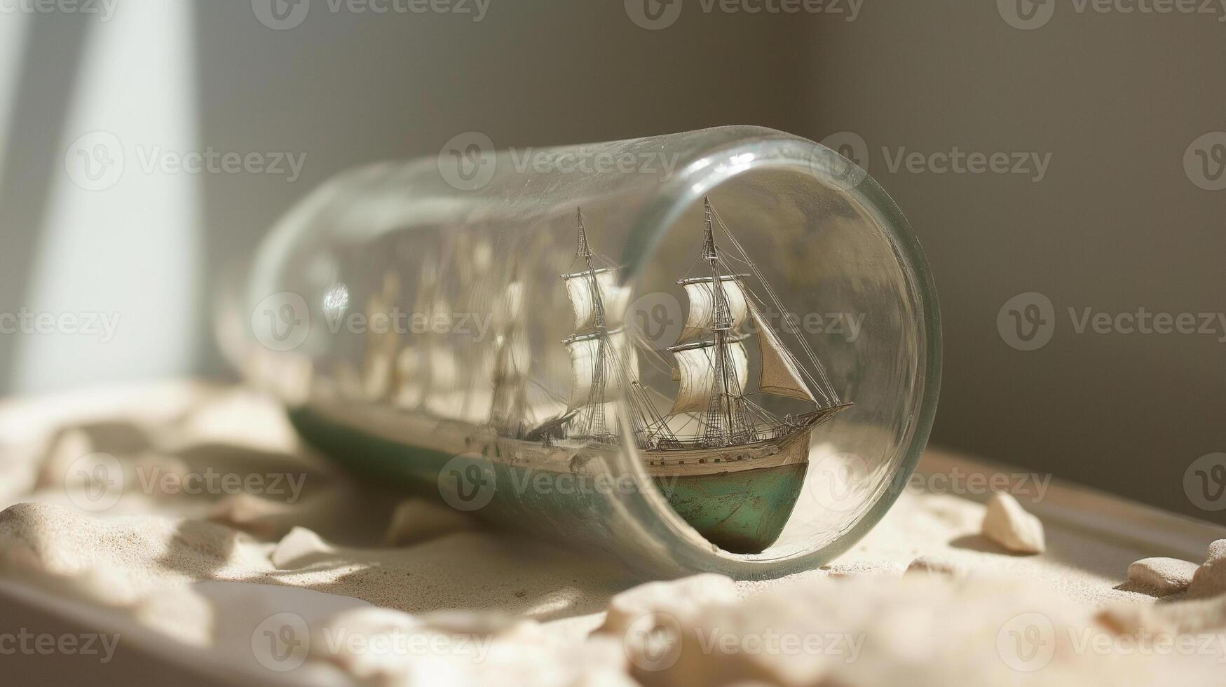 A model ship in a bottle on a table photo