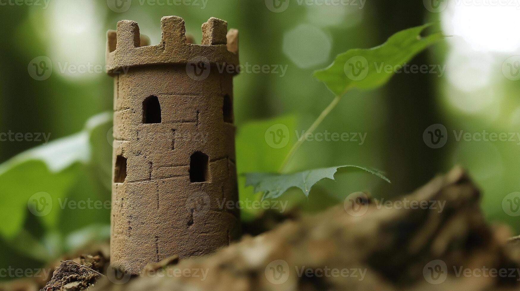 A small castle is sitting on top of a tree photo