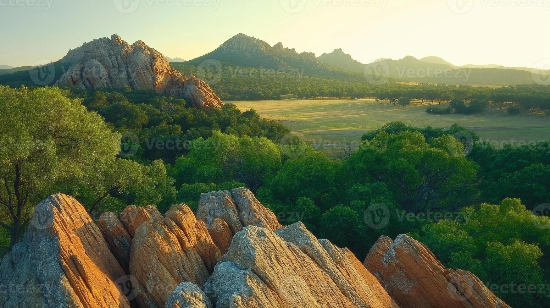 A beautiful landscape with trees and rocks photo