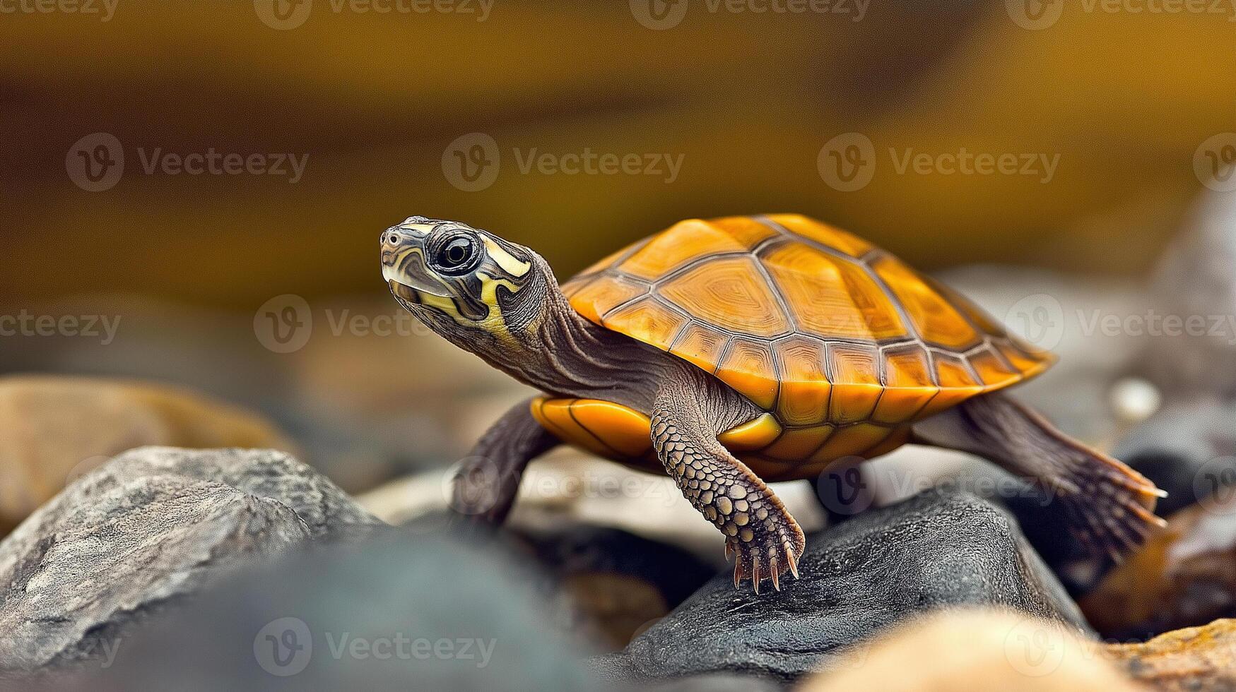 Adorable baby turtle on rocks photo