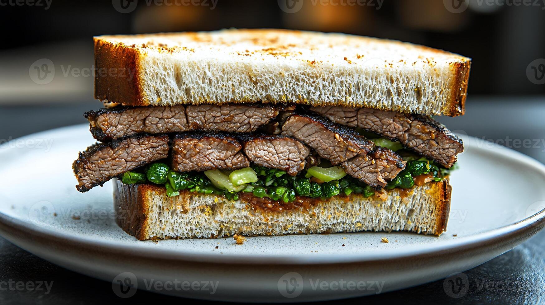 Vibrant greens and tender halal meat in a perfectly crafted sandwich photo