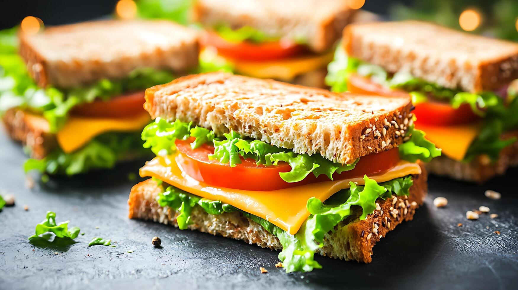 Ultra-Realistic View of Sandwich Slices With Bokeh Background Effects photo