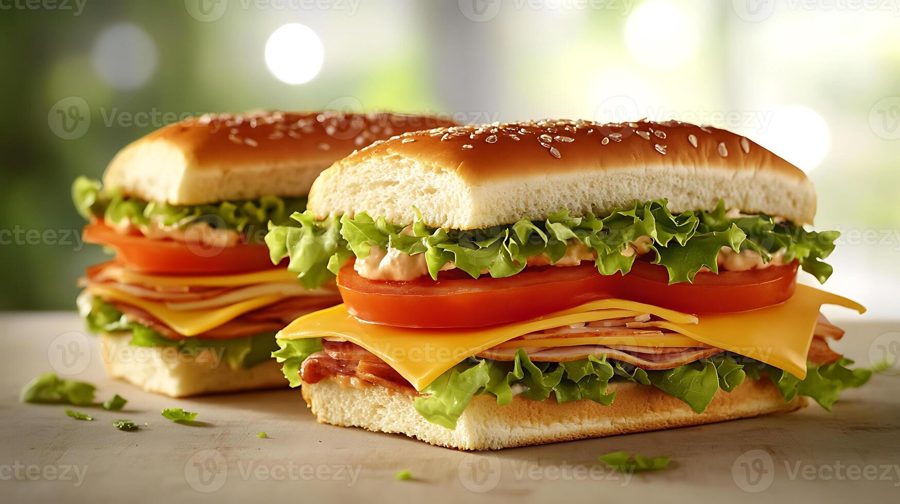 Rustic Sandwich Presentation With Crisp Vegetables and Cheesy Layers photo