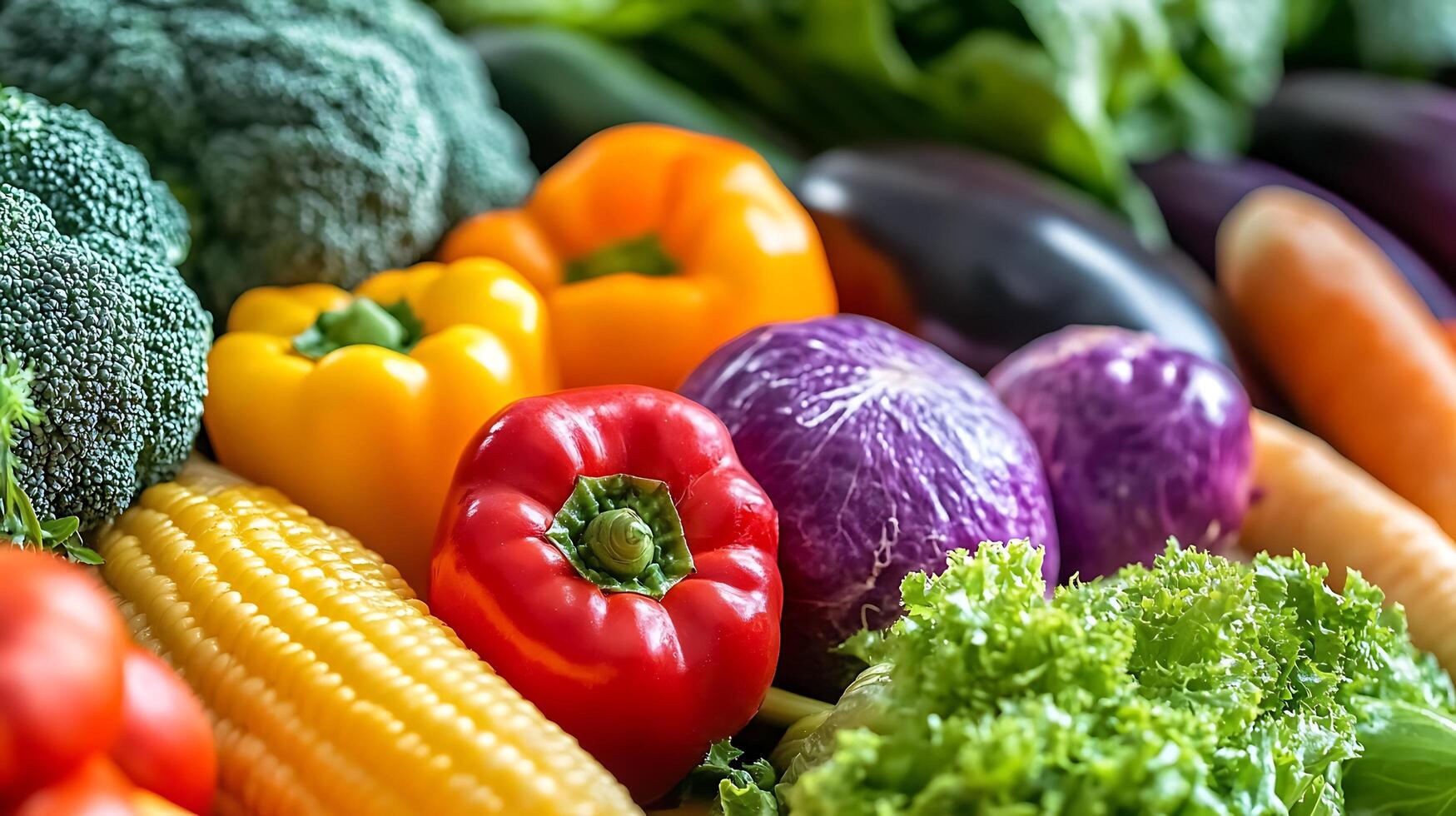 A close-up shot of vegetables in a rainbow of fresh, vibrant colors photo