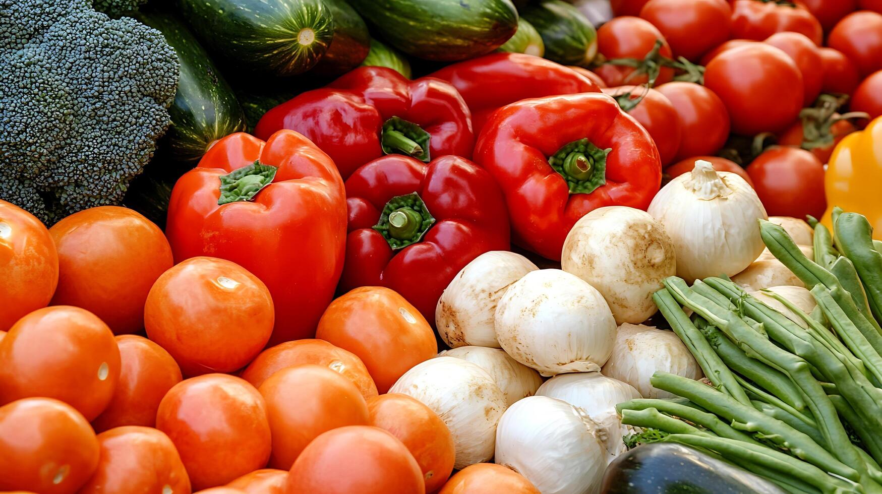 A beautiful array of fresh, colorful vegetables in close-up detail photo