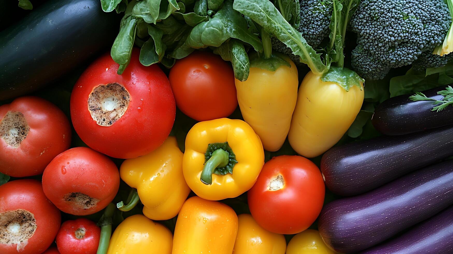 Fresh vegetables displayed in close-up shot with rich, colorful hues photo