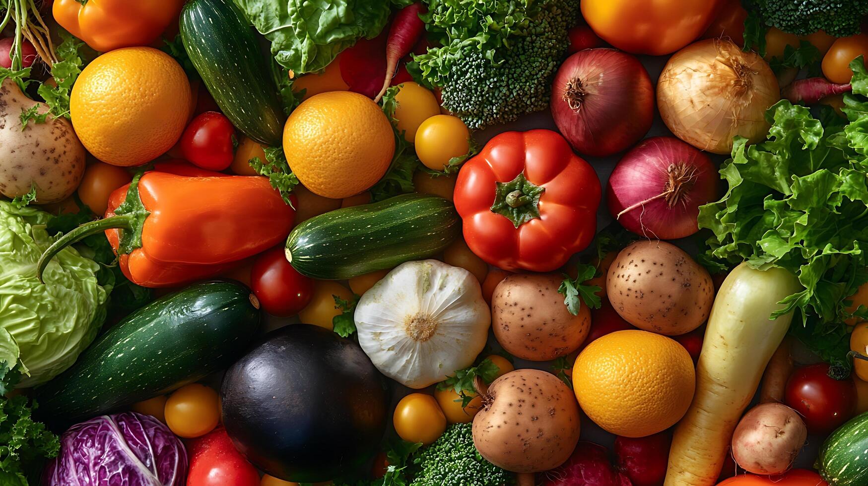 A colorful display of fresh, crisp vegetables in detailed close-up photo