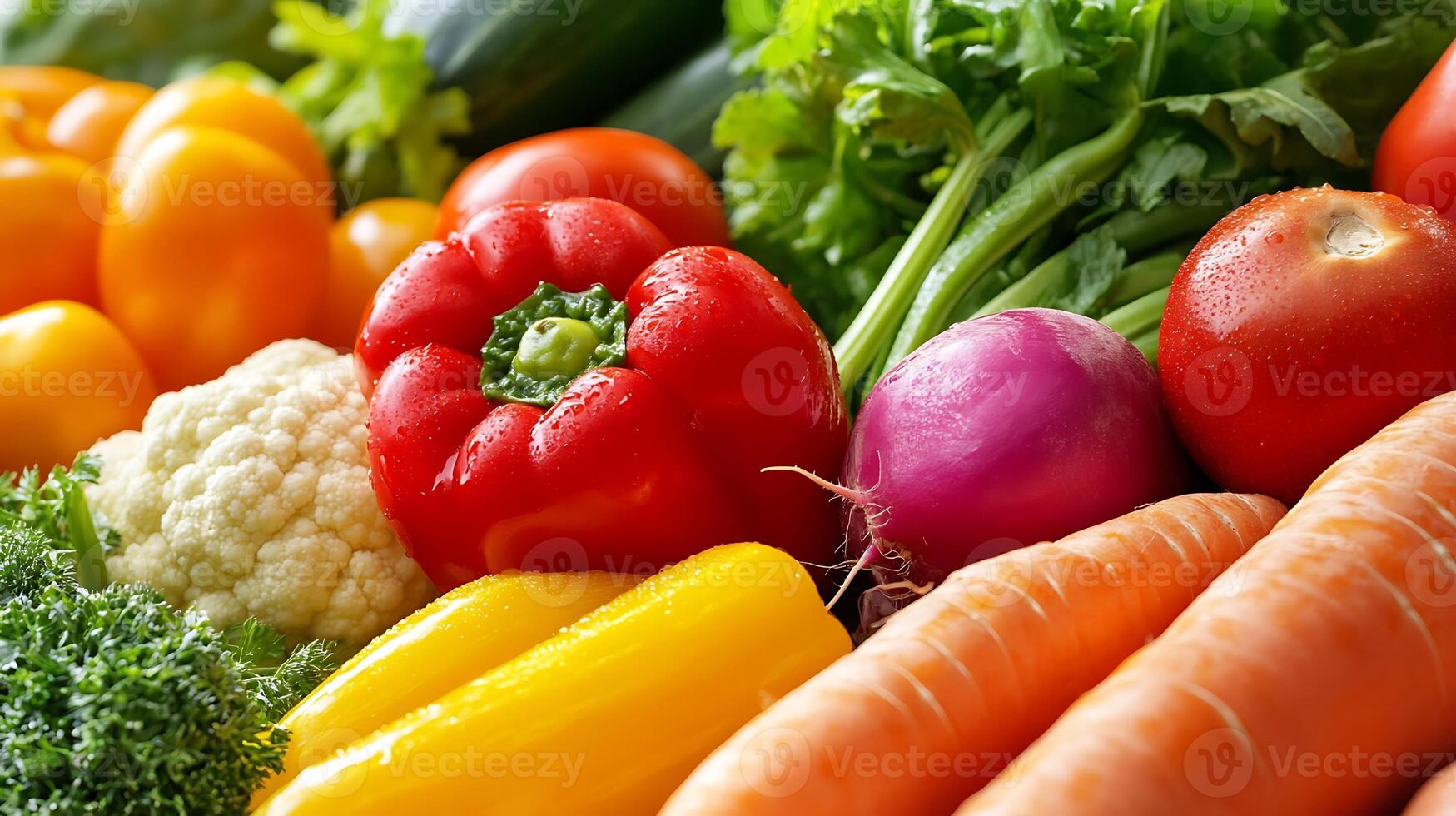 Close-up of colorful fresh vegetables with a mix of bright tones photo