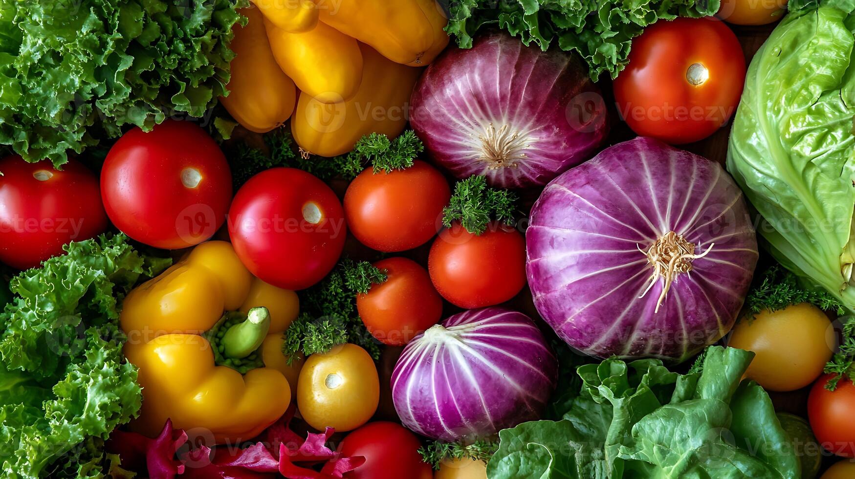 A vivid close-up of freshly picked vegetables in natural color tones photo