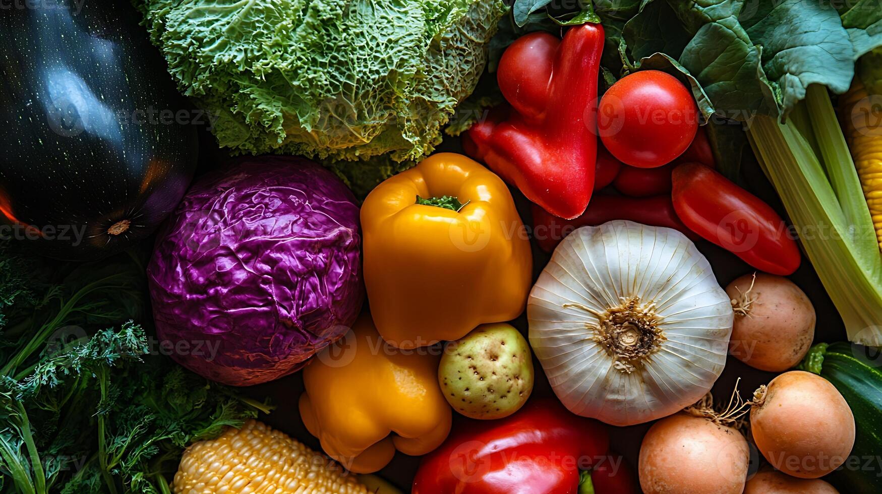 Fresh vegetables in close-up, showcasing vibrant colors and fresh textures photo
