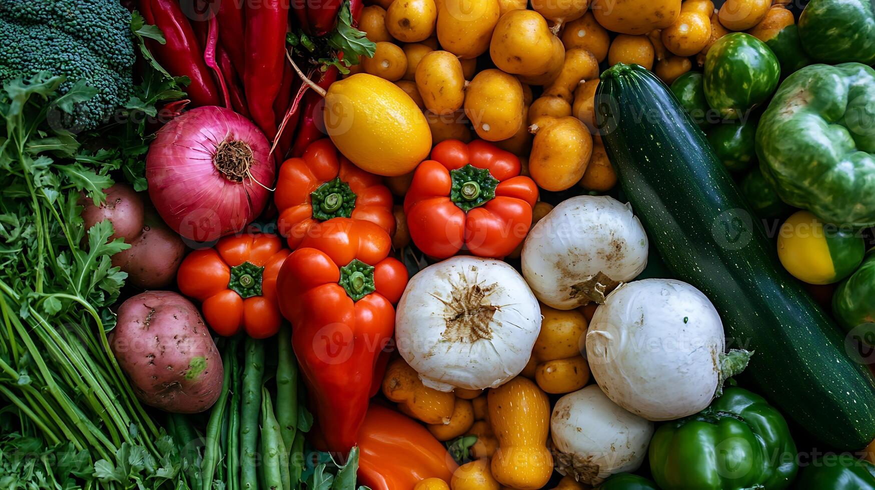 A detailed close-up of fresh vegetables, showcasing nature vivid color palette photo