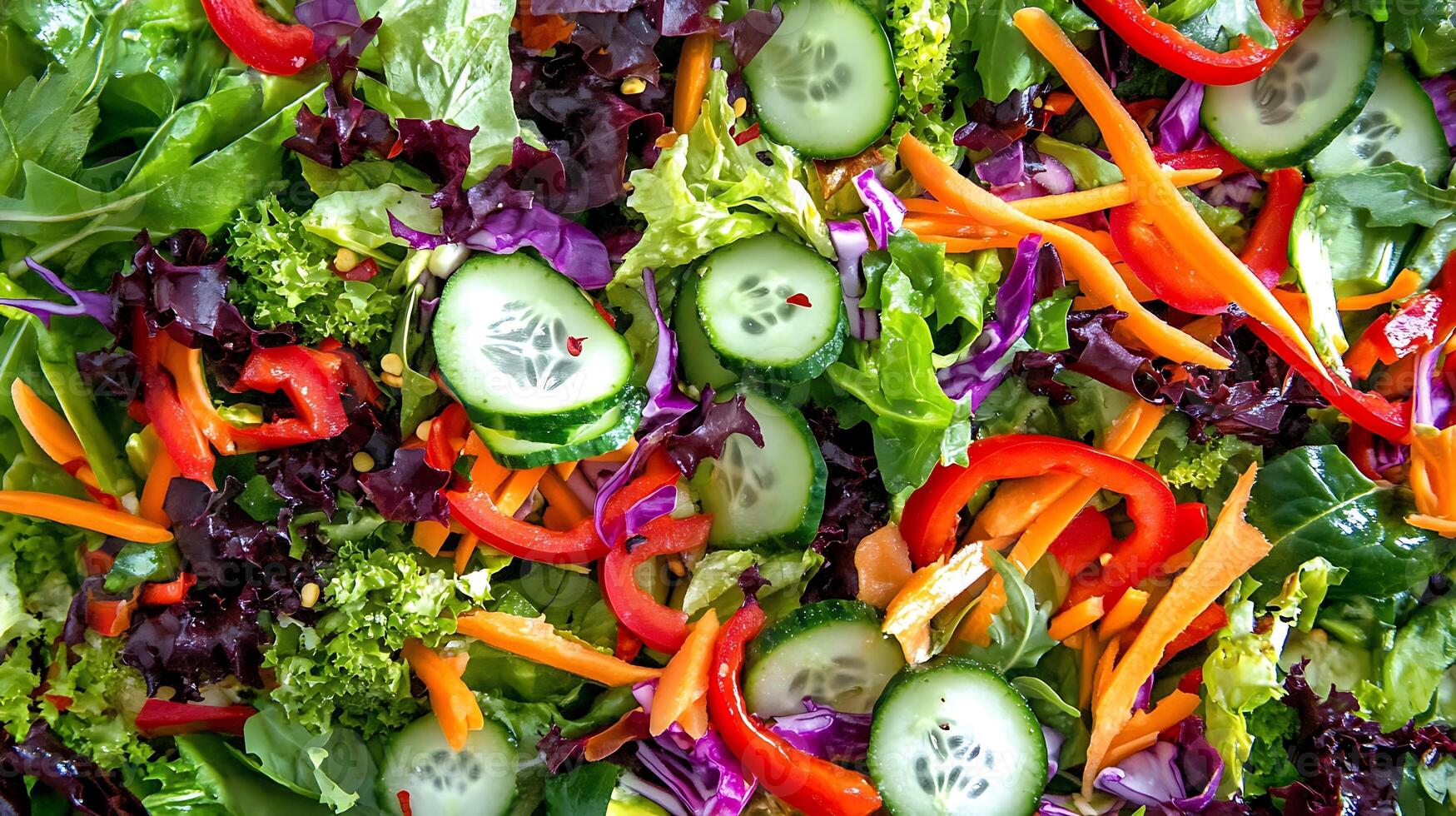 A vibrant salad of fresh vegetables, greens, and a touch of olive oil photo