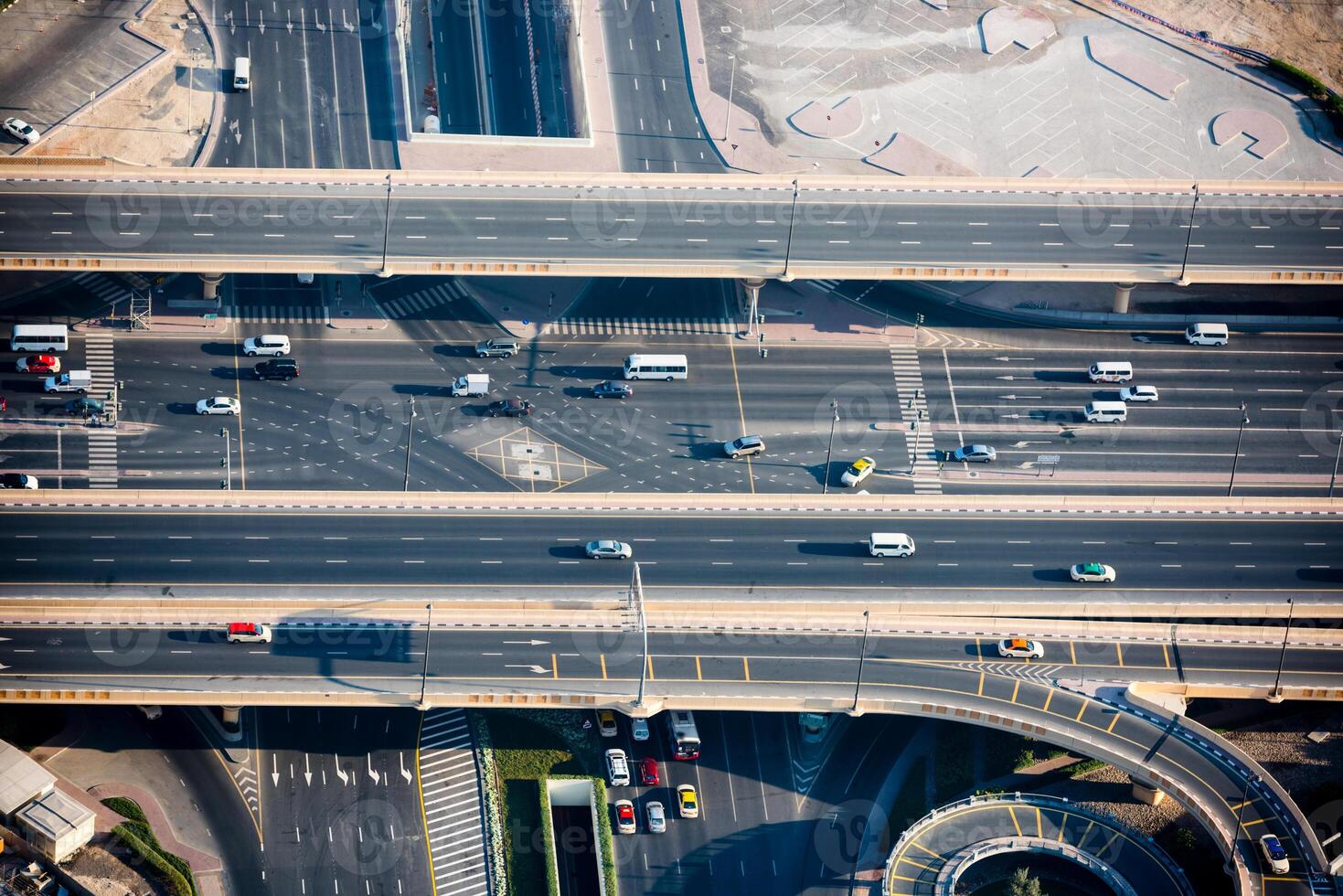 Top view of highway interchange in Dubai, UAE photo
