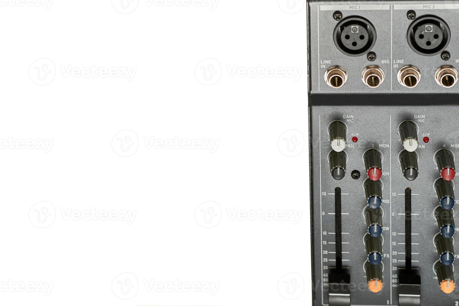Mixing console for controlling the volume, frequencies of musical instruments photo