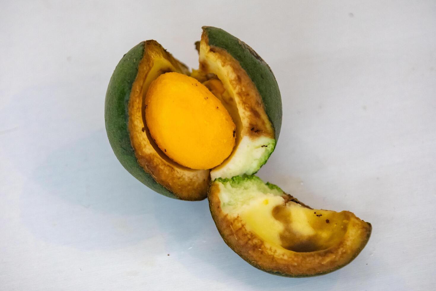 Ripe Pequi fruit Caryocar brasiliense, wild fruits typical of the Brazilian cerrado biome. photo