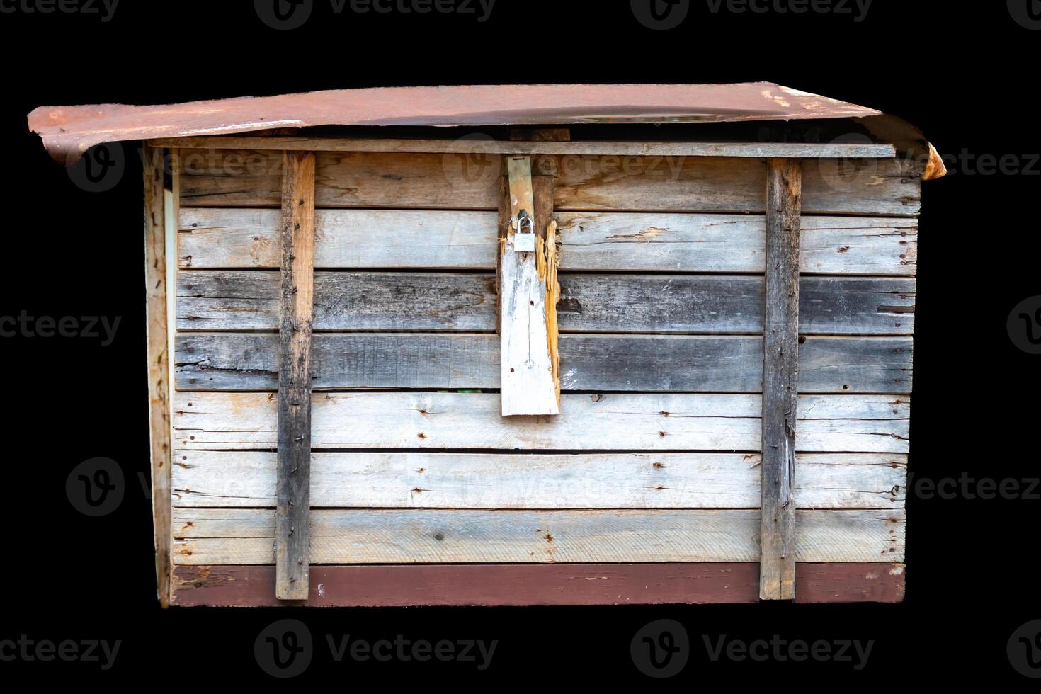 Old rustic wooden box isolated on black background photo