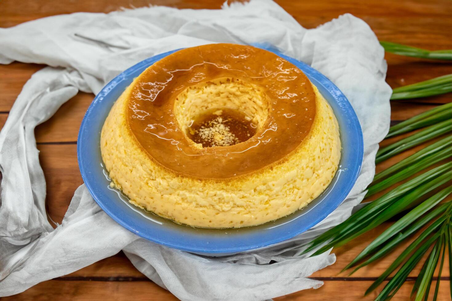 Milk ans eggs Pudding or Pudim de leite. Brazilian dessert homemade caramel custard pudding. Traditional brazilian flan photo