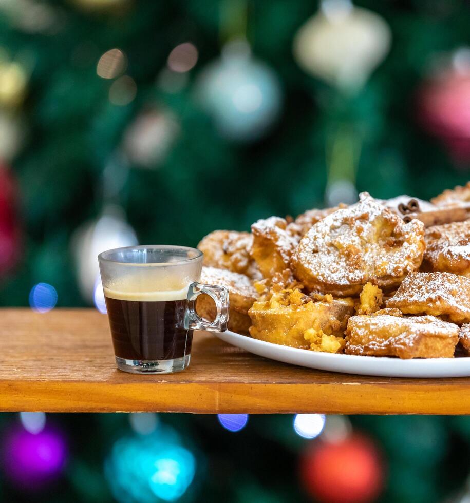 Authentic sweet Christmas French toast served with sugar and cinnamon in a Christmas atmosphere photo