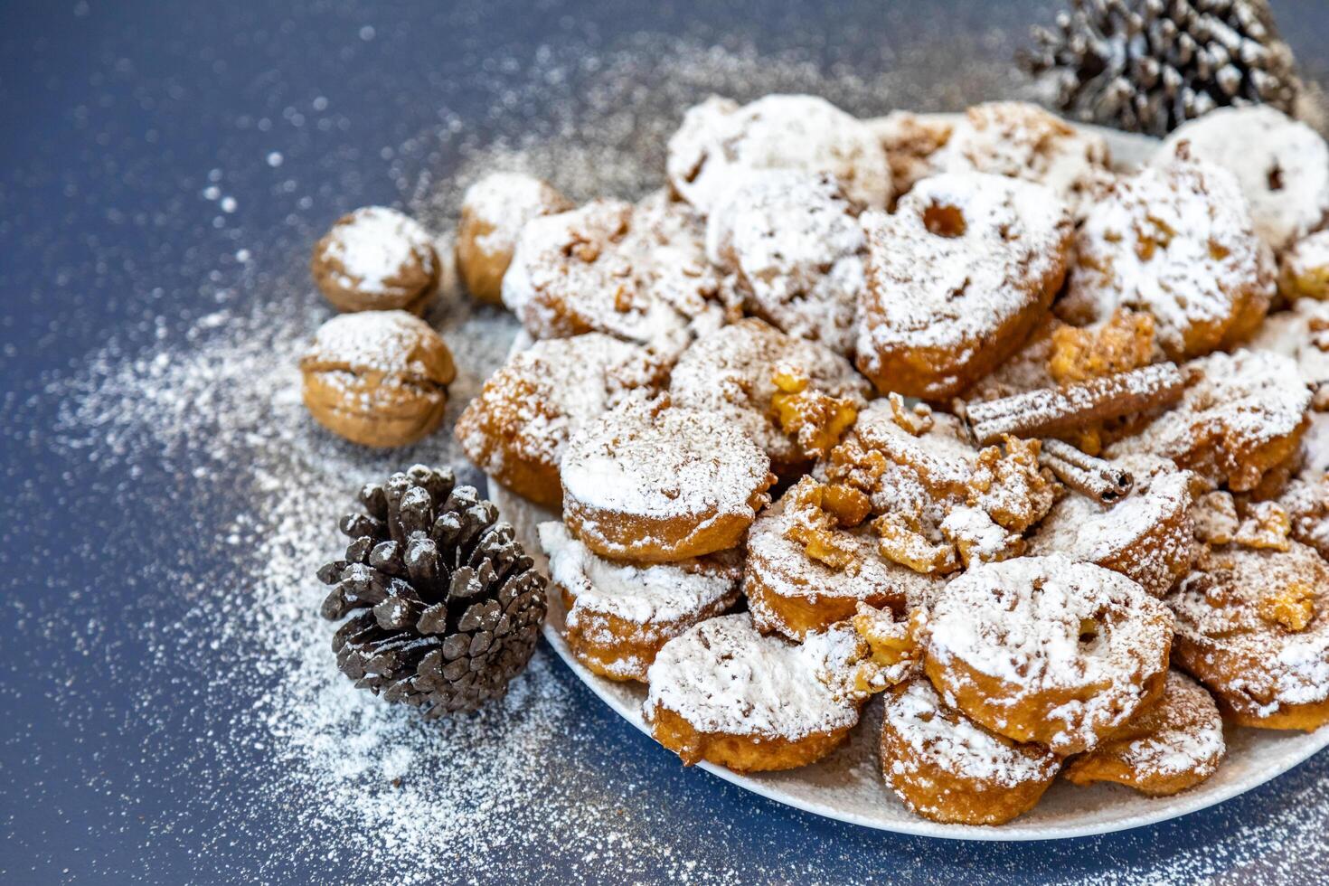 Authentic sweet Christmas French toast served with sugar and cinnamon in a Christmas atmosphere photo