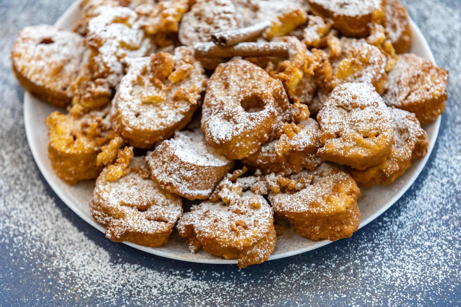 Authentic sweet Christmas French toast served with sugar and cinnamon in a Christmas atmosphere photo