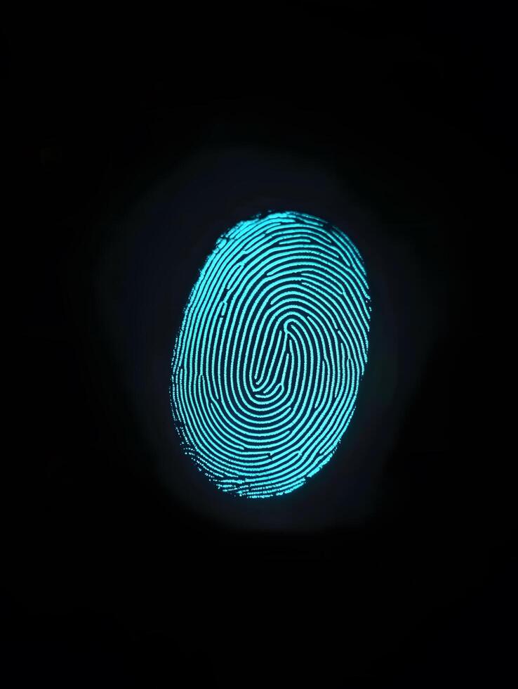 Blue Fingerprint identity. Thumbprint for crime scenes or id authentification photo