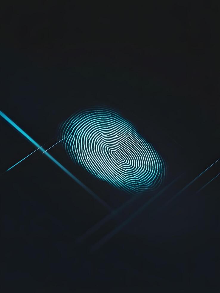 Blue Fingerprint identity. Thumbprint for crime scenes or id authentification photo