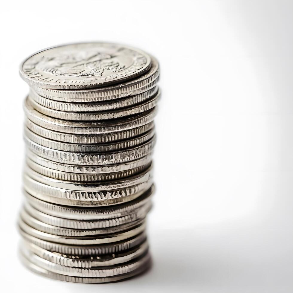 Silver coins currency. Cash money for savings financial investment photo