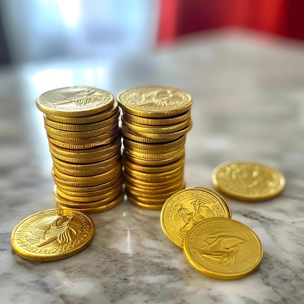 Stack of Gold coins currency. Cash money for savings finance investment photo