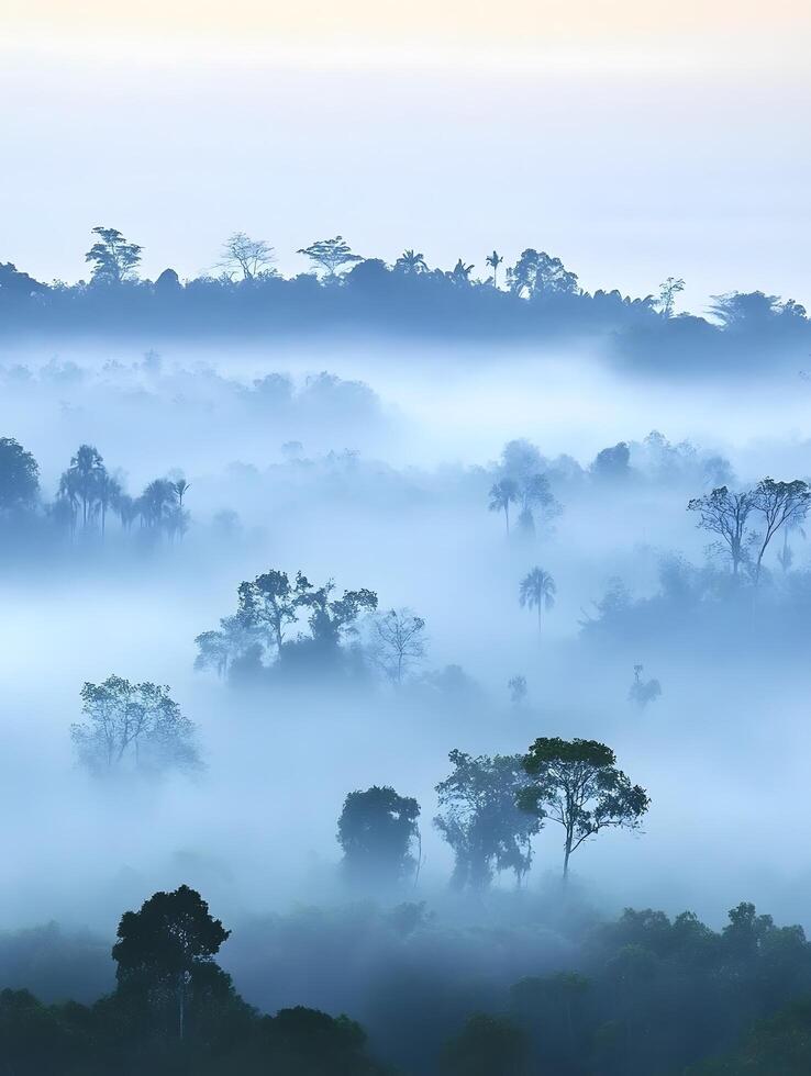 Tropical Jungle Rainforest trees fog and mist in the nature photo