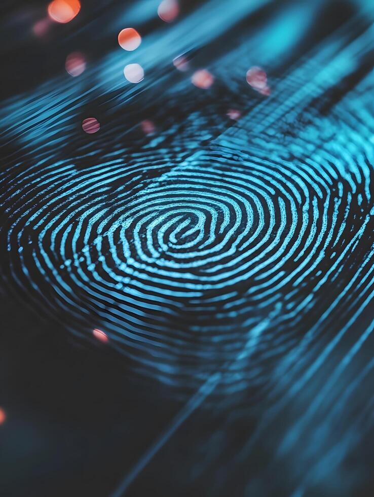 Blue Fingerprint identity. Thumbprint for crime scenes or id authentification photo