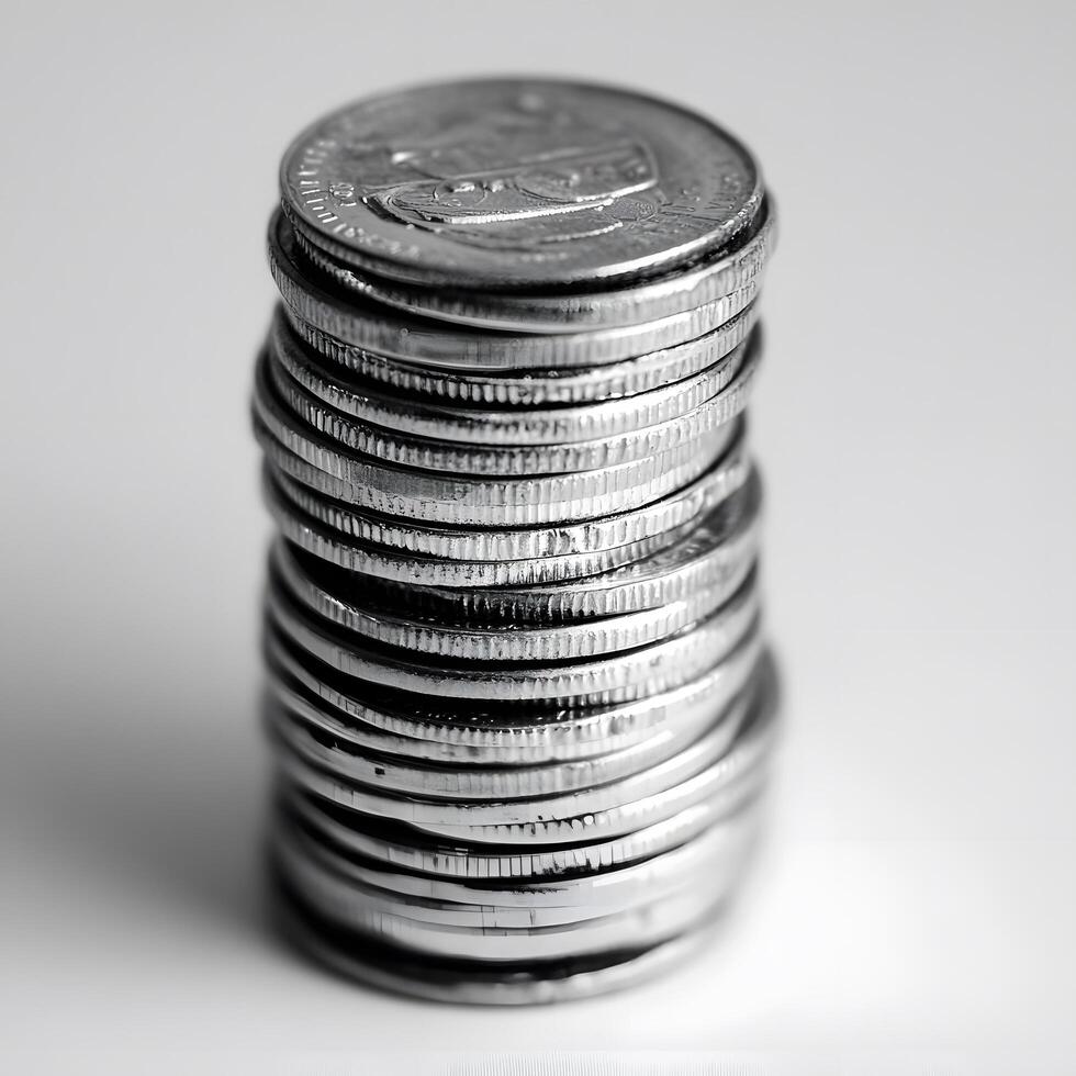 Stack of Silver coins currency. Cash money for savings finance photo