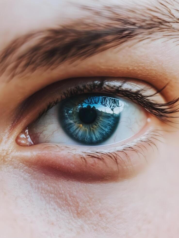 Human Eye close-up with eyelashes ,iris and pupil eyes vision photo