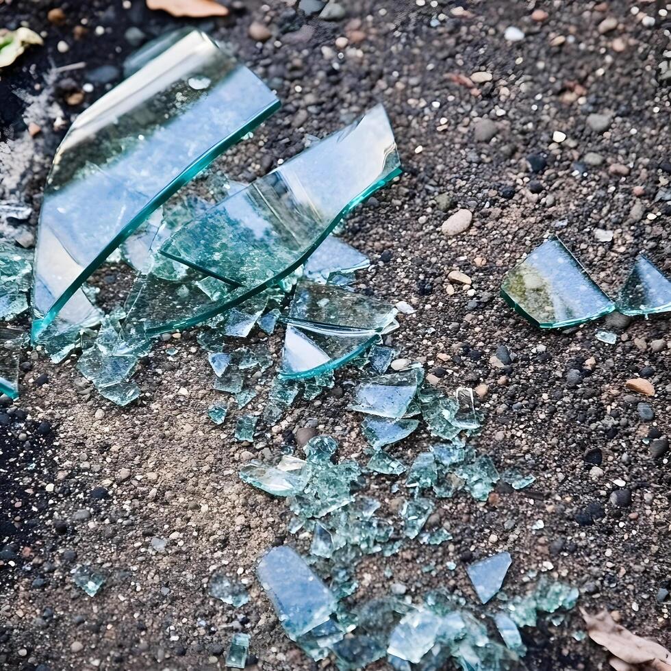 broken glass debris pieces on the bottom photo