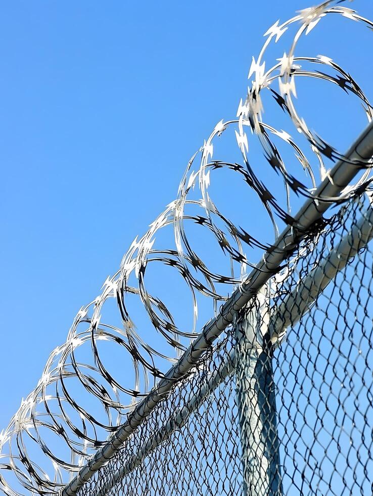 Barbed wire fence for security prison imprisonment safety and protective photo