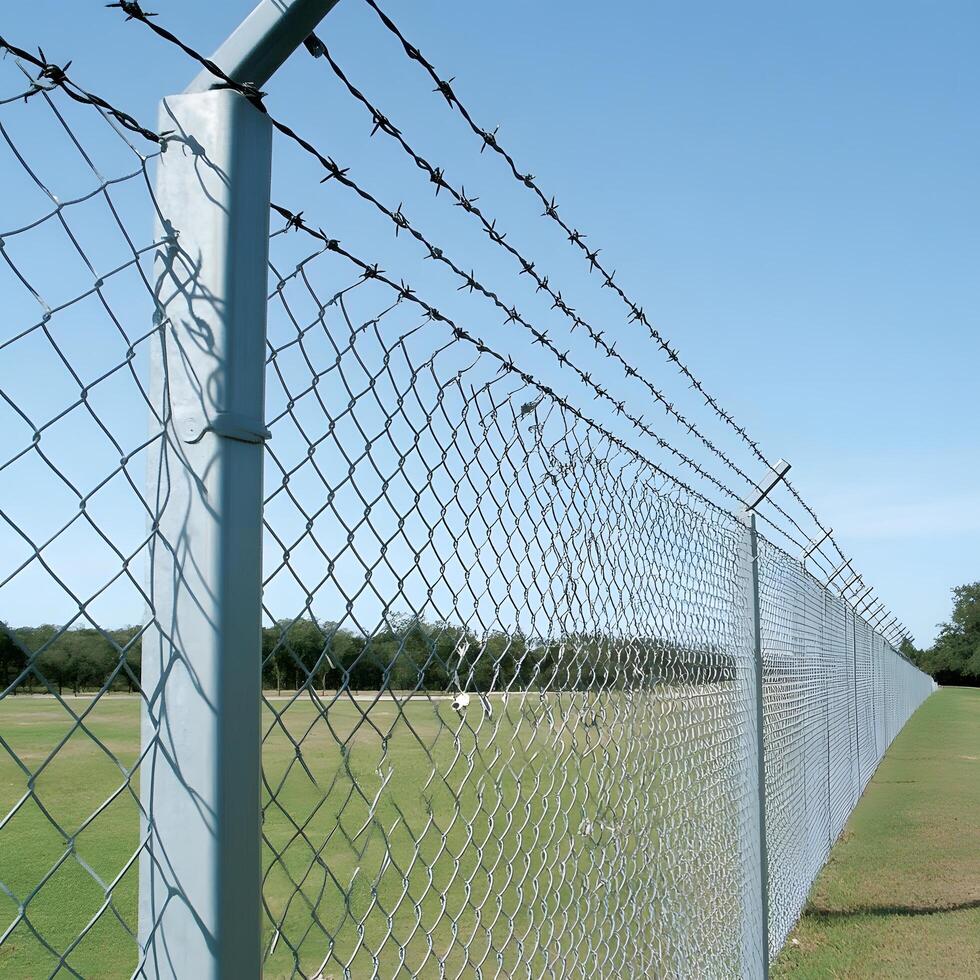 Steel Barbed razor wire fence for security prison imprisonment safety and protection photo