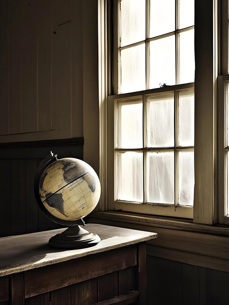 Globe in a school classroom primary education geography map on a desk photo